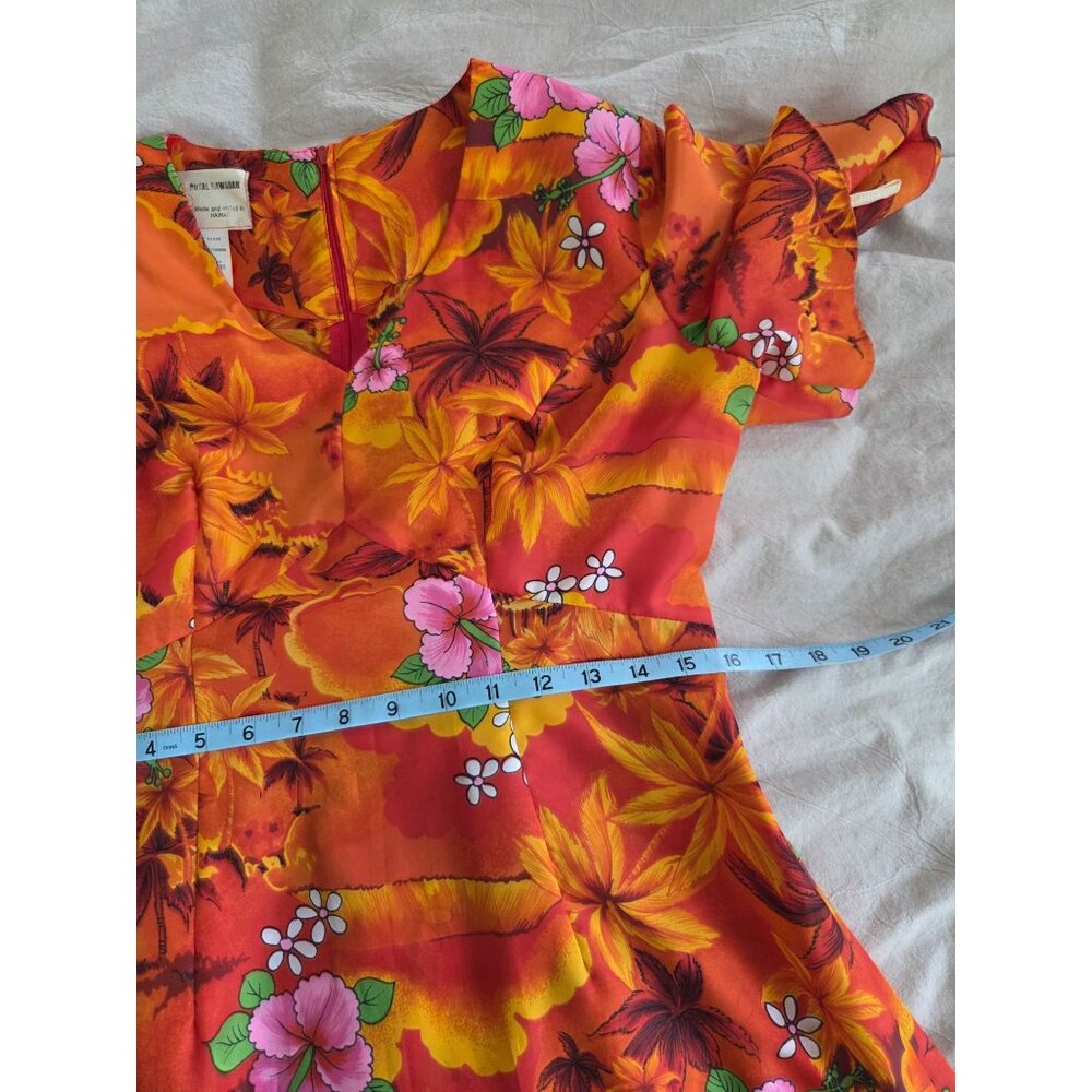 VTG Royal Hawaiian Mumu Dress Orange Floral Maxi Made In Hawaii Tropical - Picture 4 of 8
